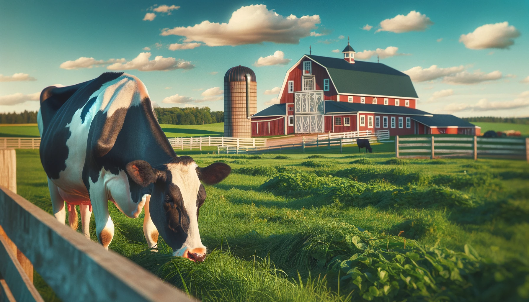 A_serene_farm_setting_featuring_a_dairy_cow