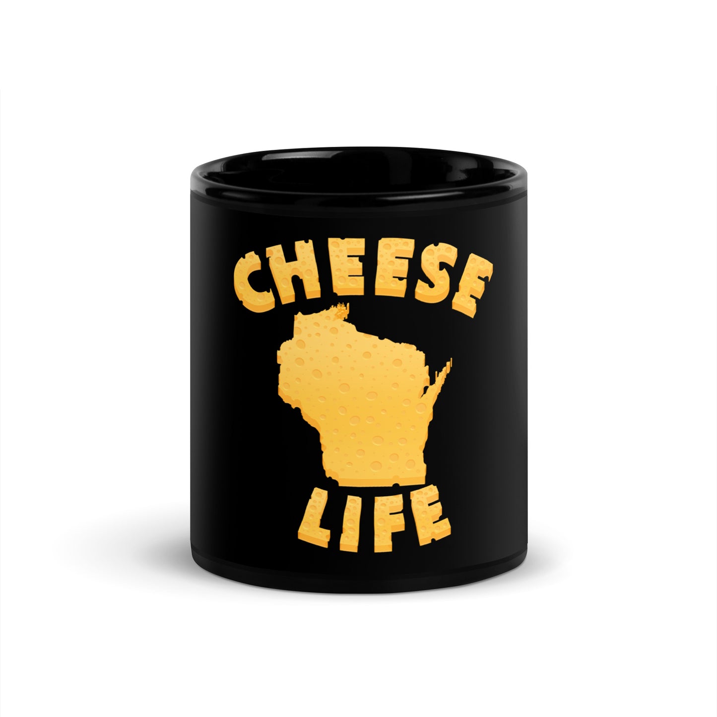 Cheese Life Wisconsin Black Ceramic Mug