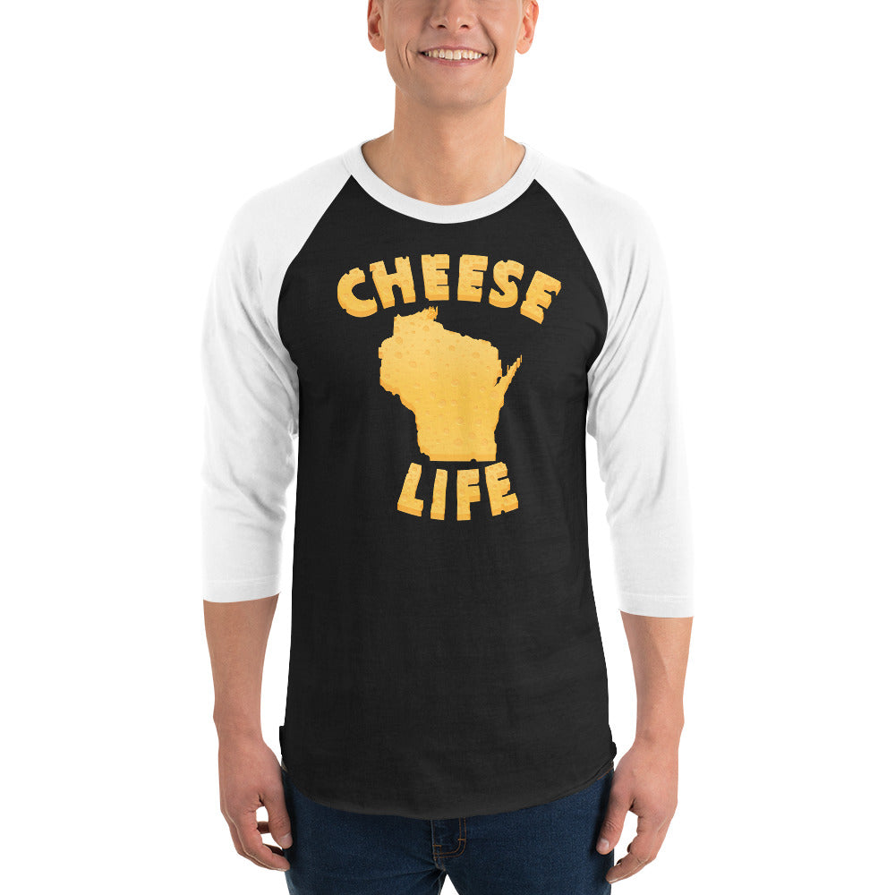 Mens Cheese Life Wisconsin 3/4 Sleeve Raglan Shirt